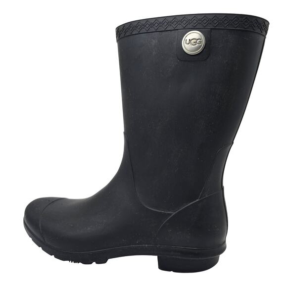 UGG Sienna Black Matte Rain Rubber Boots Waterproof Shearling Insole Women's 8 - Picture 1 of 11